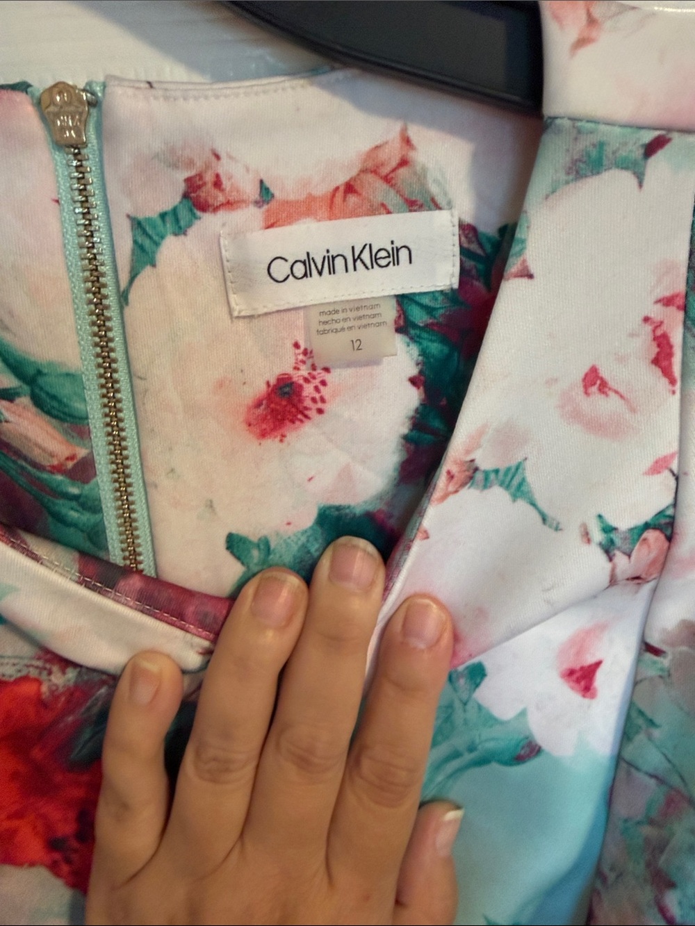 Calvin Klein Floral Sheath Dress in White, Pink & Teal